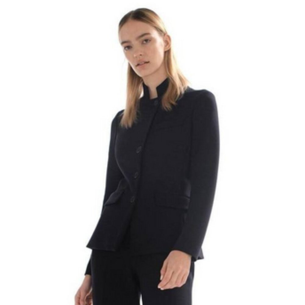 Black Structured Mandarin-Collar Blazer